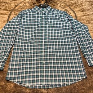 Men’s Ariat Casual Blue and Green Button Down Shirt size Large